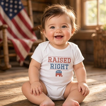 Raised Right Baby Onesie for Patriotic Families