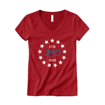 1776 America 250 Women's V-Neck Tee – Red