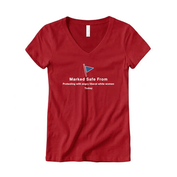 Marked Safe From Protesting Women's V-Neck Tee – Red