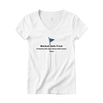 Marked Safe From Protesting Women's V-Neck Tee – White