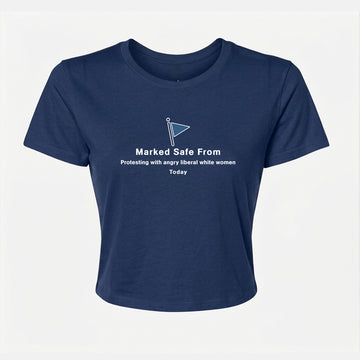 Marked Safe From Protesting Women's Crop Tee – Navy Blue